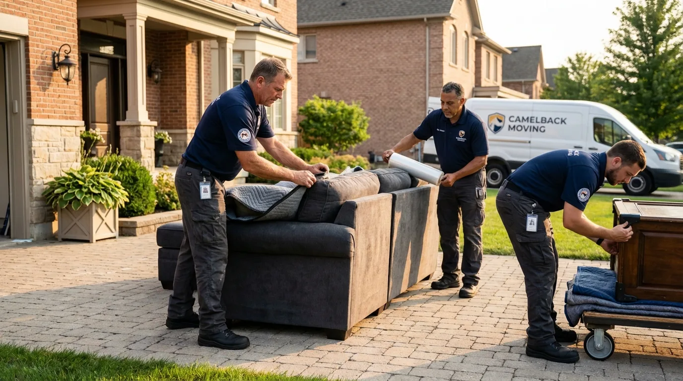 Large estate moving crew wrapping furniture in Dodgeville, WI