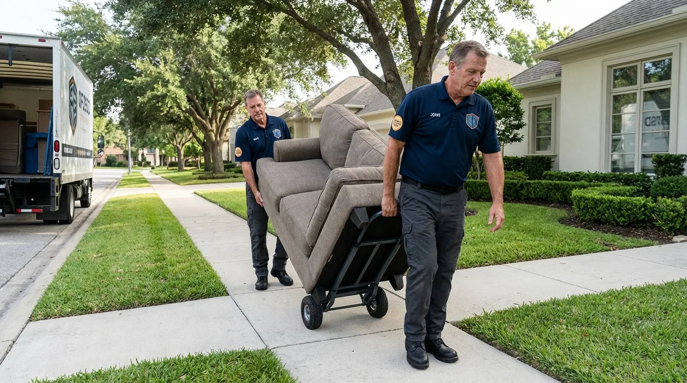Local residential moving crew loading furniture in Dodgeville, WI